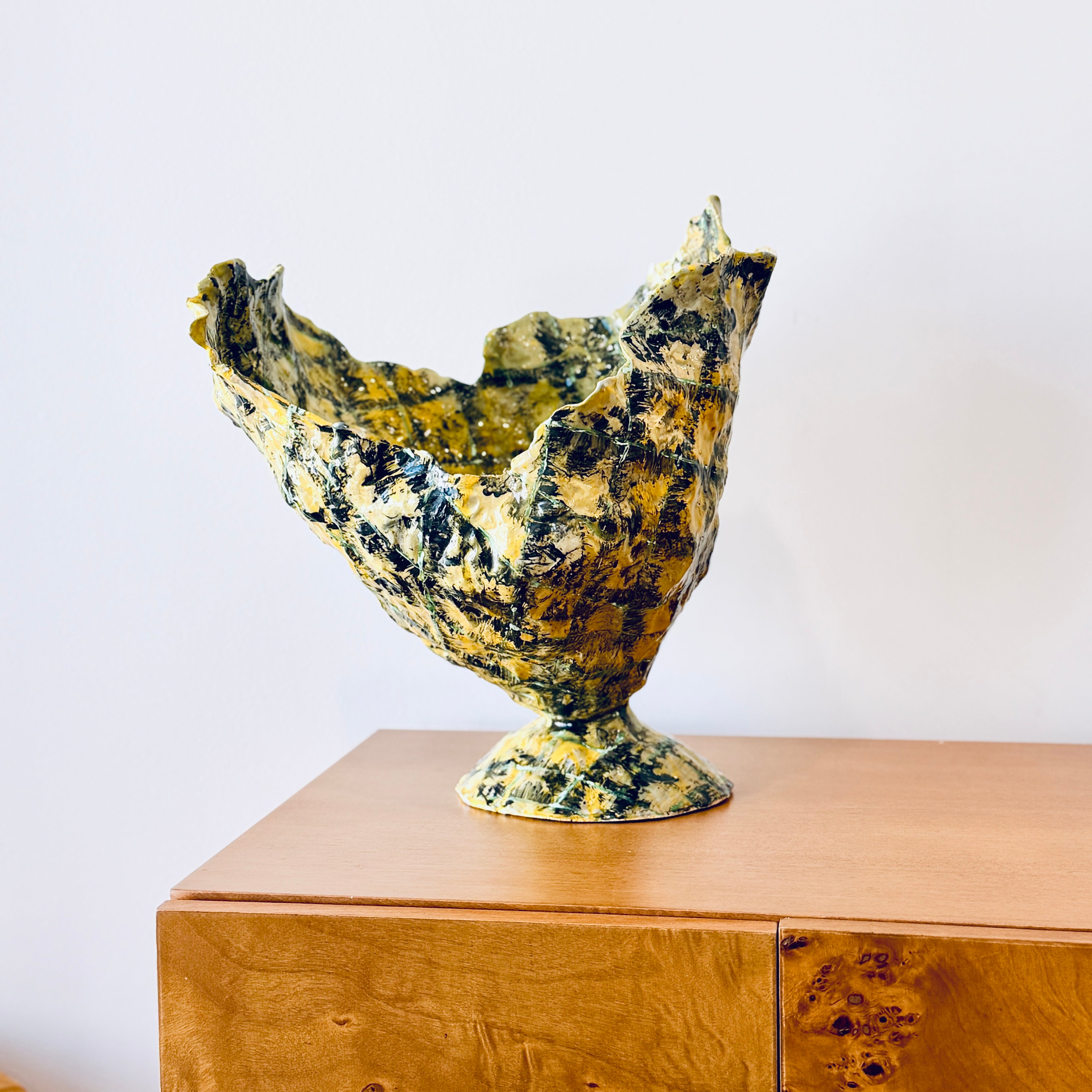 Yellow vase with diamond pattern